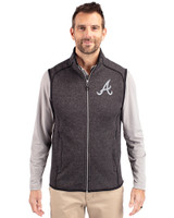 Atlanta Braves Cutter & Buck Mainsail Sweater-Knit Mens Full Zip Vest Charcoal Heather Front