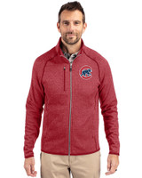 Chicago Cubs Cutter & Buck Mainsail Sweater-Knit Mens Full Zip Jacket Cardinal Red Heather Front