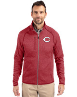 Cincinnati Reds Cutter & Buck Mainsail Sweater-Knit Mens Full Zip Jacket Cardinal Red Heather Front