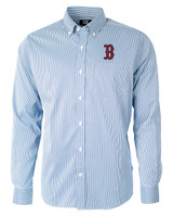 Boston Red Sox Cutter & Buck Versatech Pinstripe Stretch Mens Long Sleeve Dress Shirt Indigo Mannequin