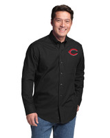 Cincinnati Reds Cutter & Buck Epic Easy Care Fine Twill Mens Long Sleeve Dress Shirt Black Front