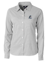 Miami Marlins Cutter & Buck Versatech Pinstripe Stretch Womens Long Sleeve Dress Shirt Black Mannequin