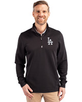 Los Angeles Dodgers Cutter & Buck Traverse Stretch Eco Quarter Zip Mens Pullover Black Front