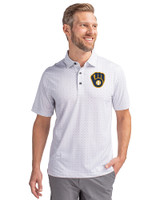 Milwaukee Brewers Cutter & Buck Pike Double Dot Print Stretch Mens Polo Charcoal Front
