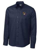 Milwaukee Brewers Cutter & Buck Epic Easy Care Nailshead Mens Long Sleeve Dress Shirt Navy Blue Mannequin