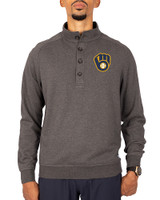 Milwaukee Brewers Cutter & Buck Saturday Cotton Blend Mens Big and Tall  Mock Pullover Sweatshirt Charcoal Heather Front