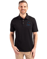 Miami Marlins Cutter & Buck Advantage Eco Tri-Blend Pique Mens Big and Tall Polo Black Front