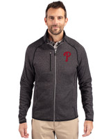 Philadelphia Phillies Cutter & Buck Mainsail Sweater-Knit Mens Big and Tall Full Zip Jacket Charcoal Heather Front
