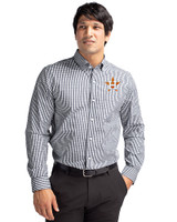Houston Astros Cutter & Buck Easy Care Stretch Gingham Mens Big and Tall Long Sleeve Dress Shirt Charcoal Front