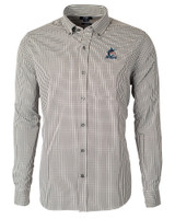 Miami Marlins Cutter & Buck Versatech Multi Check Stretch Mens Big and Tall Long Sleeve Dress Shirt Black Mannequin