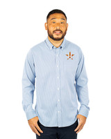 Houston Astros Cutter & Buck Versatech Pinstripe Stretch Mens Big and Tall Dress Shirt Indigo Front