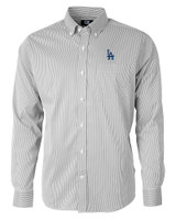 Los Angeles Dodgers Cutter & Buck Versatech Pinstripe Stretch Mens Big and Tall Dress Shirt Black Mannequin
