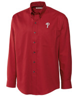 Philadelphia Phillies Cutter & Buck Epic Easy Care Nailshead Mens Big and Tall Long Sleeve Dress Shirt Cardinal Red Mannequin