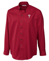 Philadelphia Phillies Cutter & Buck Epic Easy Care Fine Twill Mens Big and Tall Dress Shirt Cardinal Red Mannequin