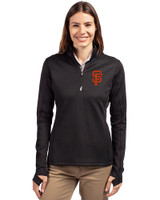 San Francisco Giants Cutter & Buck Traverse Stretch Eco Quarter Zip Womens Pullover Black Front