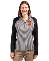 San Francisco Giants Cutter & Buck Forge Tonal Stripe Stretch Half Zip Womens Top Black Front