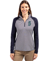 Seattle Mariners Cutter & Buck Forge Tonal Stripe Stretch Half Zip Womens Top Liberty Navy Front