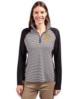 Pittsburgh Pirates Cutter & Buck Forge Tonal Stripe Stretch Half Zip Womens Top Black Front