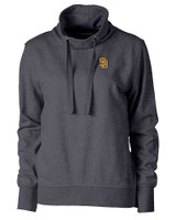 San Diego Padres Cutter & Buck Saturday Cotton Blend Womens Funnel Neck Sweatshirt Charcoal Heather Mannequin
