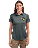 Milwaukee Brewers Cutter & Buck Prospect Eco Textured Stretch Recycled Womens Short Sleeve Polo Elemental Grey Front