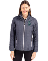 Seattle Mariners Cutter & Buck Rainier PrimaLoft®  Womens Eco Insulated Full Zip Puffer Jacket Anthracite Melange Front
