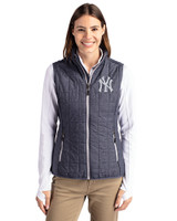 New York Yankees Cutter & Buck Rainier PrimaLoft® Womens Eco Insulated Full Zip Puffer Vest Anthracite Melange Front