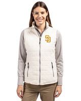 San Diego Padres Cutter & Buck Rainier Recycled Insulated Puffer Womens Full Zip Vest Coconut Front