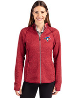 Toronto Blue Jays Cutter & Buck Mainsail Full Zip Hooded Womens Jacket Cardinal Red Heather Front