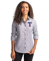 Texas Rangers Cutter & Buck Stretch Oxford Womens Long Sleeve Dress Shirt Charcoal Front
