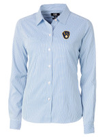 Milwaukee Brewers Cutter & Buck Versatech Pinstripe Stretch Womens Long Sleeve Dress Shirt Indigo Mannequin
