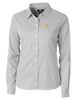 Pittsburgh Pirates Cutter & Buck Versatech Pinstripe Stretch Womens Long Sleeve Dress Shirt Black Mannequin