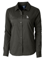 Los Angeles Dodgers Cutter & Buck Versatech Geo Dobby Stretch Womens Long Sleeve Dress Shirt Black Mannequin