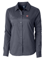 Washington Nationals Cutter & Buck Versatech Geo Dobby Stretch Womens Long Sleeve Dress Shirt Liberty Navy Mannequin