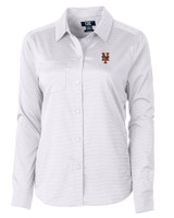New York Mets Cutter & Buck Versatech Geo Dobby Stretch Womens Long Sleeve Dress Shirt White/Black Mannequin