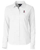 Los Angeles Angels Cutter & Buck Versatech Tattersall Stretch Womens Long Sleeve Dress Shirt Charcoal Mannequin
