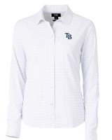 Tampa Bay Rays Cutter & Buck Versatech Tattersall Stretch Womens Long Sleeve Dress Shirt Atlas Light Blue Mannequin
