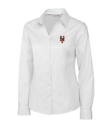 New York Mets Cutter & Buck Epic Easy Care Fine Twill Womens Long Sleeve Dress Shirt White Mannequin
