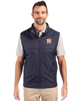 Houston Astros Cutter & Buck Stealth Recycled Hybrid Quilted Mens Windbreaker Vest Liberty Navy Front