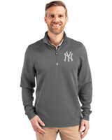New York Yankees Cutter & Buck Traverse Stretch Eco Quarter Zip Mens Pullover Elemental Grey Front