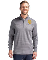 San Diego Padres Cutter & Buck Traverse Stretch Eco Stripe Quarter Zip Mens Pullover Elemental Grey Front