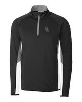 Colorado Rockies Cutter & Buck Traverse Colorblock Stretch Quarter Zip Mens Pullover Black Mannequin
