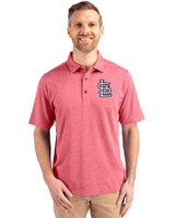 St. Louis Cardinals- Cutter & Buck Forge Heathered Stretch Mens Polo Cardinal Red Heather Front