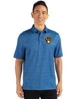 Milwaukee Brewers Cutter & Buck Pike Micro Floral Print Stretch Mens Polo Indigo Front