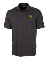 San Diego Padres Cutter & Buck Advantage Tri-Blend Jersey Mens Pocket Polo Black Heather Mannequin