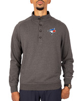 Toronto Blue Jays Cutter & Buck Saturday Cotton Blend Mens Mock Pullover Sweatshirt Charcoal Heather Front