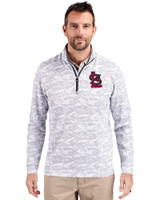 St. Louis Cardinals- Cutter & Buck Traverse Stretch Eco Camo Print Quarter Zip Mens Pullover Charcoal Front
