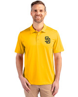 San Diego Padres Cutter & Buck Prospect Eco Textured Stretch Recycled Mens Short Sleeve Polo College Gold Front