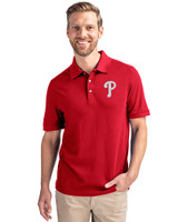 Philadelphia Phillies Cutter & Buck Advantage Eco Tri-Blend Pique Mens Polo Cardinal Red Front