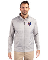 New York Mets Cutter & Buck Stealth Hybrid Quilted Mens Full Zip Windbreaker Jacket Polished Medium Gray Front