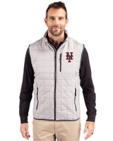 New York Mets Cutter & Buck Rainier PrimaLoft® Mens Eco Insulated Full Zip Puffer Vest Polished Medium Gray Front